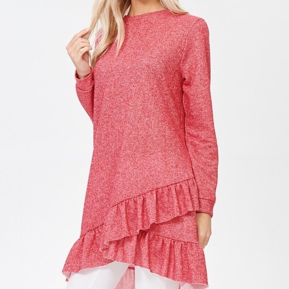 Soft Ruffled Tunic in Red - Picture 1 of 3